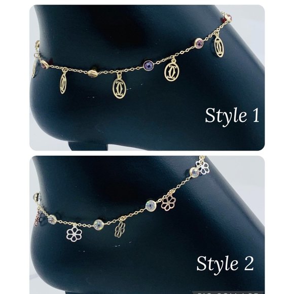 Real 10k solid Gold Ankle Bracelet 9.4” Pulsera de con colgantes de tobillo - to
